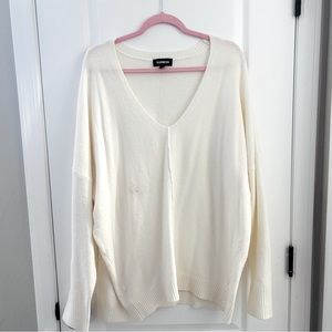 Express Cream V-Neck Sweater